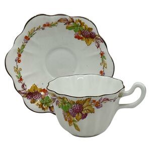 Royal Stuart Fluted Tea Cup and‎ Saucer Fall Floral Berries Spenser Stevenson